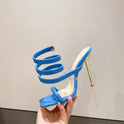 Summer New Roman Snake Wrap Square Toe Stiletto Sandals