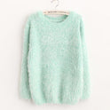Women's Clothing Super Soft Candy Color No Pilling Mohair Crew Neck Pullover Sweater