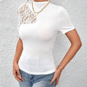 Slim-fit Slimming Lace Patchwork Short-sleeved T-shirt Women's Top