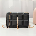 Plaid Embossed Small Square Bag Solid Color Tassel Big Chain Mobile Phone Bag