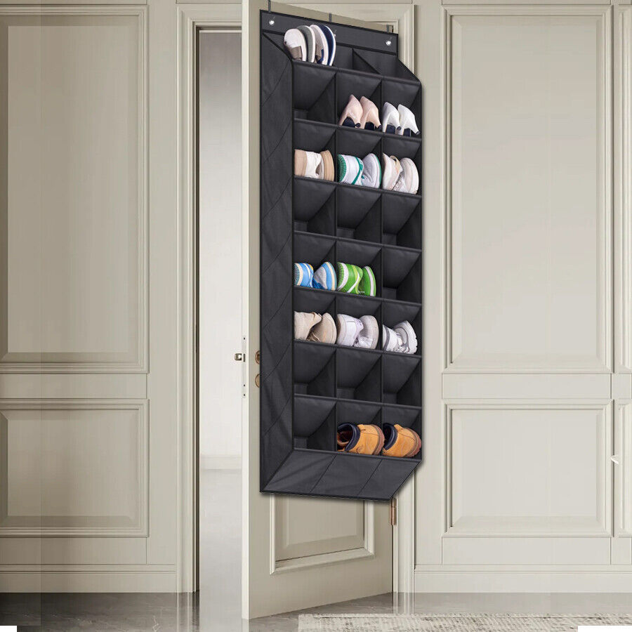 24Pocket Hanging Shoe Holder Storage Box Over Door Rack Hanger Closet Organizer.