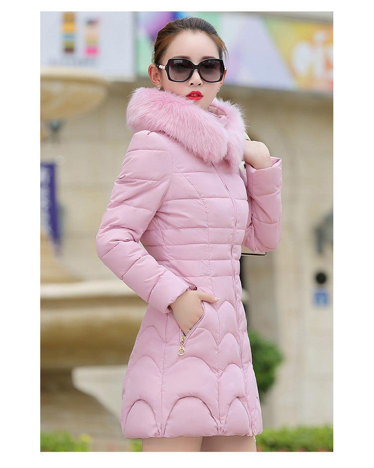 Winter New Fashion Slim Quilted Coat Big Fur Collar Thick Warm