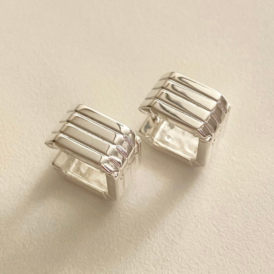 Silver 18K Gold Plating Geometric Three-dimensional Square Wide Earrings For Women