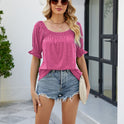 Loose Design Casual Short Sleeve Fashion Square Collar T-shirt