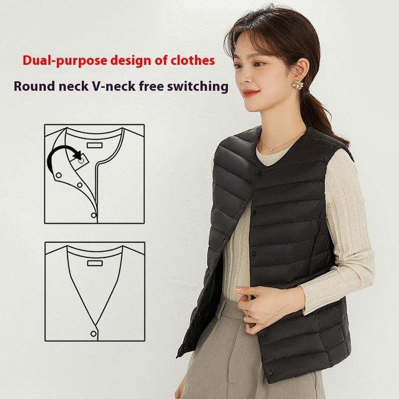 Women's Liner Waistcoat Lightweight Vest Down Jacket Round Neck Thin Lightweight