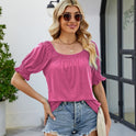 Loose Design Casual Short Sleeve Fashion Square Collar T-shirt