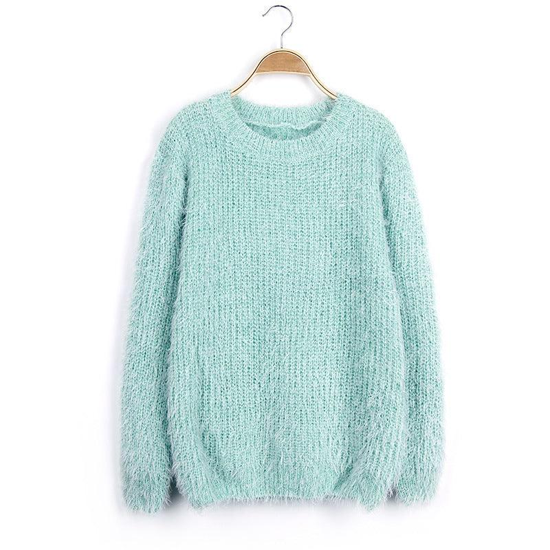 Women's Loose Candy Colored Mohair Pullover Sweater