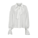 Bow Tie See-through Crepe Bell Sleeve Shirt