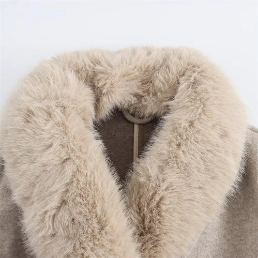 Style Fashion Simple Artificial Fur Effect Woolen Coat