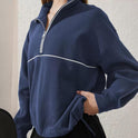 Contrast Color Half Zipper Sports Sweaters Women's Clothing