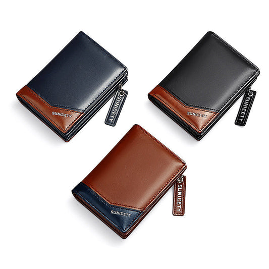 PU Leather Multifunctional Zipper Short Men's Wallet