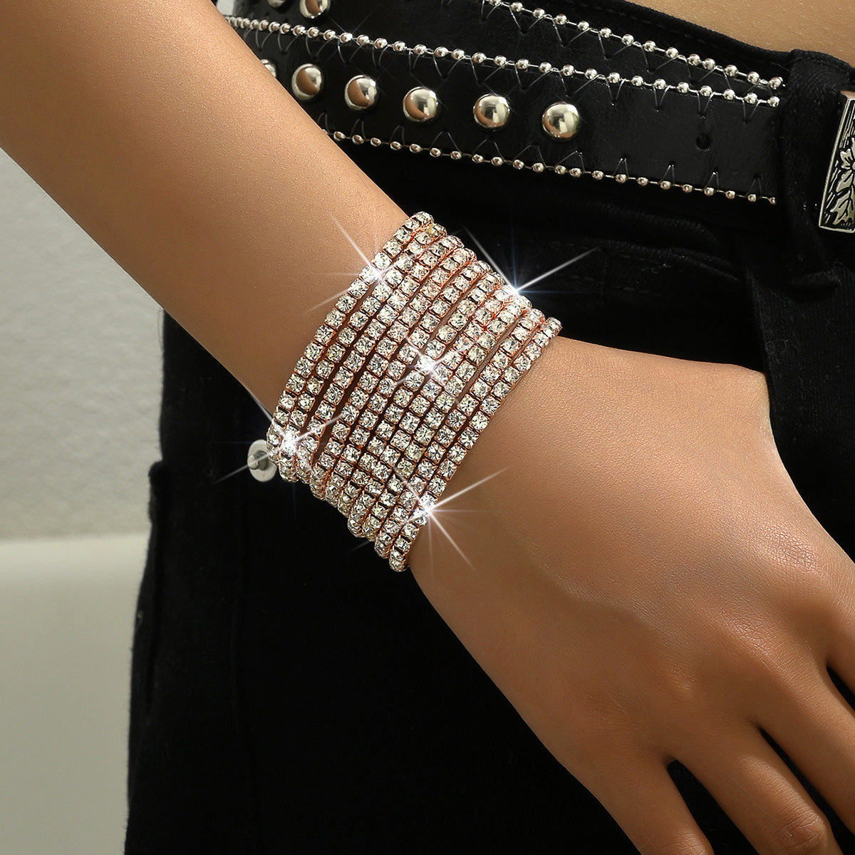 Women's Diamond Elastic Bracelet Wrist Ring Gems
