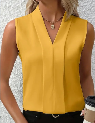 Women's Elegant Sleeveless V-Neck Blouse - Breezy Chic Top Ideal For Spring & Summer, Versatile Fashion For Casual Or Formal Wear