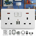 Double Wall Plug Socket 2 Gang 13A W 2 Charger USB Outlets Flat  UK