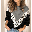 Casual Multicolor Leopard Print Long-sleeved Shirt V-neck Sweater