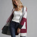 Women's Loose Long Sleeve Plus Size Contrast Color Sweater