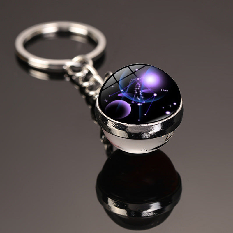 Starry Sky Twelve Constellation Keychain Time Gemstone Double Sided