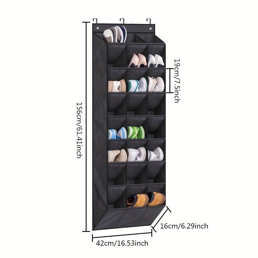 24Pocket Hanging Shoe Holder Storage Box Over Door Rack Hanger Closet Organizer.