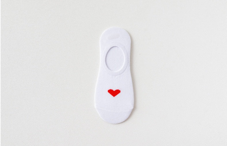 Heart Print Women's Socks Love Invisible Boat Socks Silicone Non-slip Short Socks