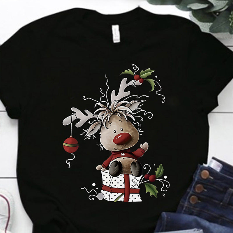 Cartoon Christmas Pattern Women's Printed Plus Size T-shirt