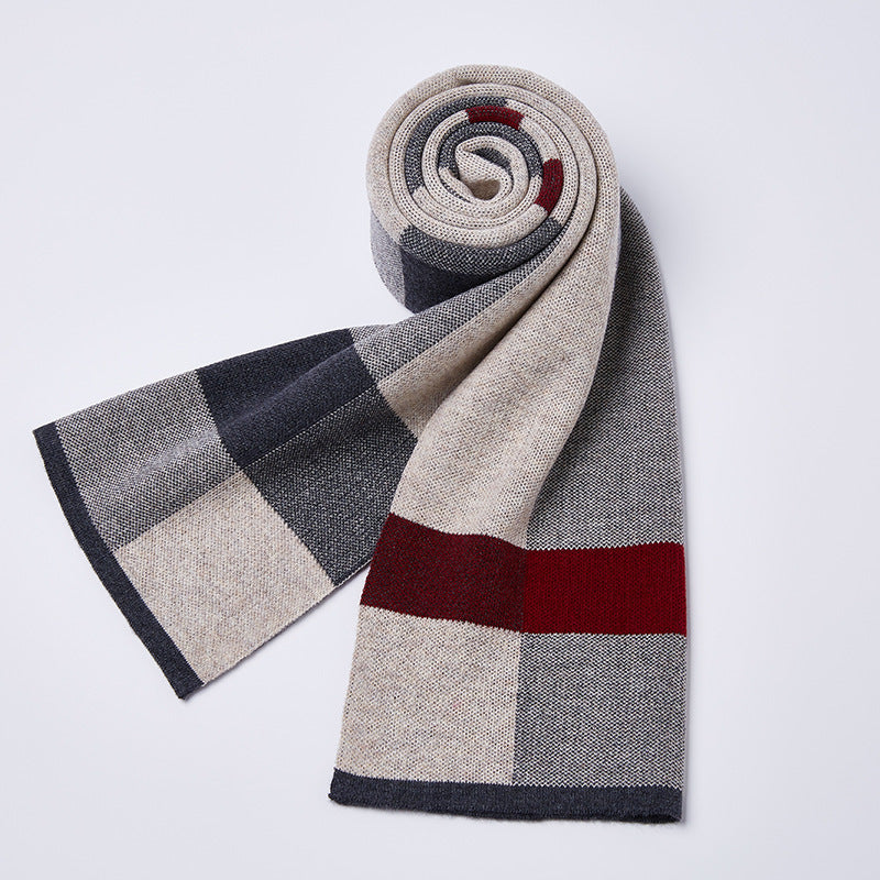 Plaid knitted wool scarf