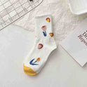 Socks Female Gray Cartoon Pattern Tube Socks