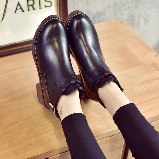 Simple Thick Heel Mid-heel Martin Boots Female Round Toe Fashion British Short Boots Women