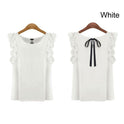 Bow tie chiffon shirt round neck solid top