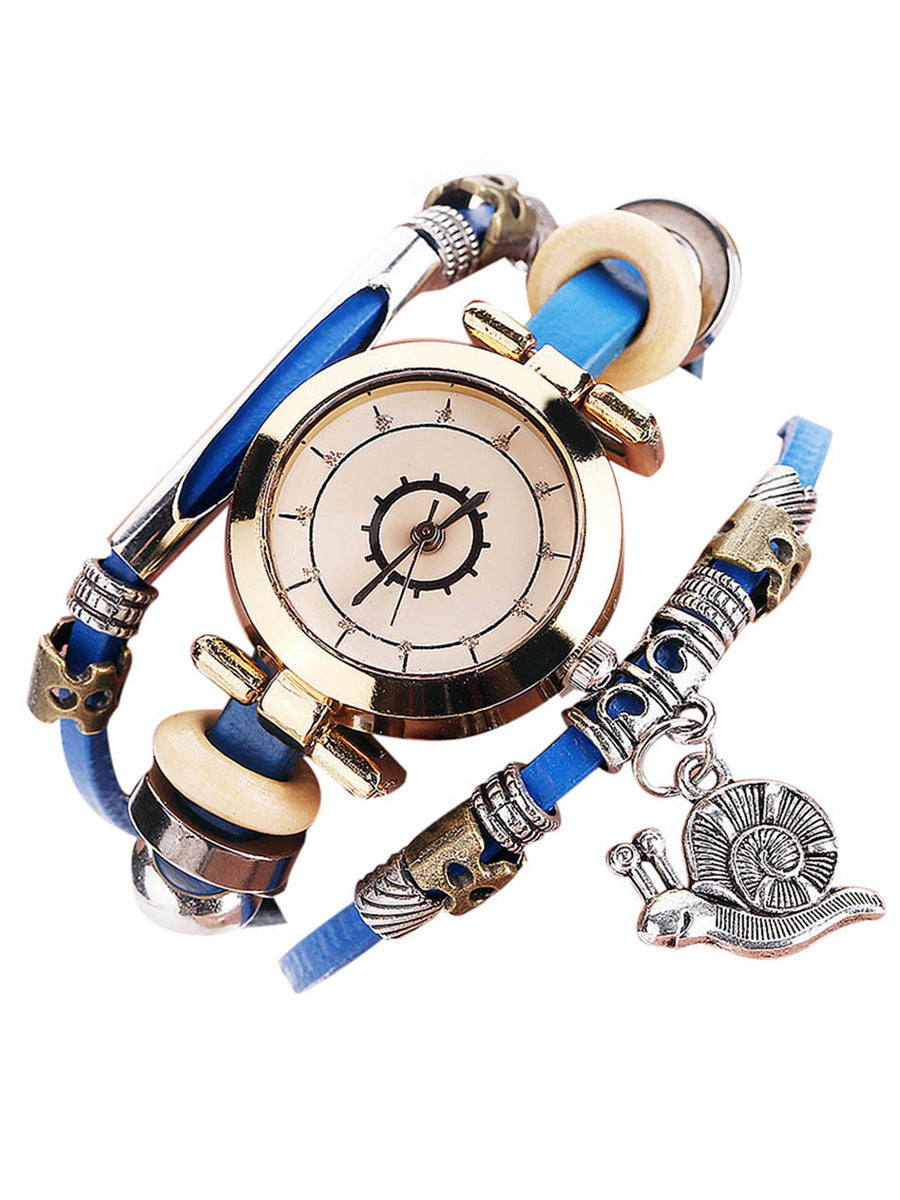 Women's Vintage Bracelet Watch Coiling Leather Watch Snail Pendant