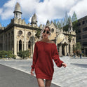 Women's Casual Off-the-shoulder Lantern Sleeve Knitted Sweater Dress