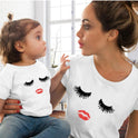 Girls Red Lip Print T-shirt Funny Family Collocation