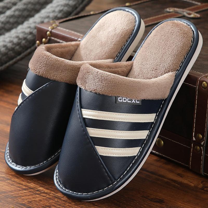 Men's And Women's Home Warmth Non-slip PU Surface Waterproof And Anti-fouling Cotton Slippers