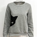 Cat head print loose long-sleeved women's sweater