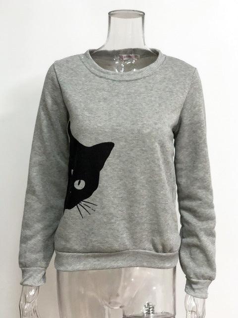 Cat head print loose long-sleeved women's sweater