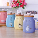 450ml Cartoon Ceramics Cat Mug With Lid and Spoon Coffee Milk Tea Mugs Breakfast Cup Drinkware Novelty Gifts