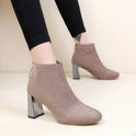 Zipper short tube thick heel British boots