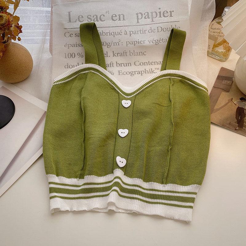Sweet Wind Love Button Short Cropped Knitted Vest Women
