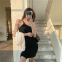 French slim strap oblique shoulder dress
