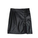 Black Lace Up PU Leather Skirts
