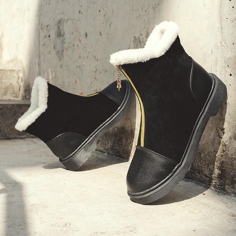 Korean style velvet front zipper Martin boots women