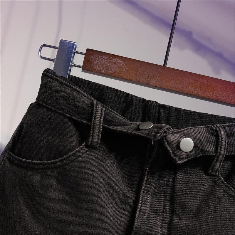 High waist student denim shorts