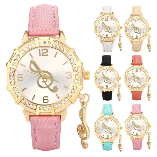 Straps Round Diamond-Inlaid Notes Ladies Watch