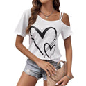 Heart Shape Printed Slant Shoulder Casual T-shirt