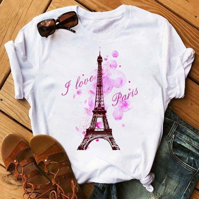 Summer Women's Short-sleeved Romantic I LOVET Shirt Printing