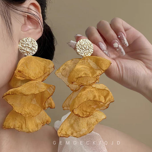 Retro Chiffon Petal Fringed Earrings