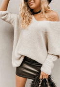 New Loose V-neck Off-shoulder Knitwear Casual