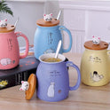 450ml Cartoon Ceramics Cat Mug With Lid and Spoon Coffee Milk Tea Mugs Breakfast Cup Drinkware Novelty Gifts