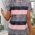 European And American Summer Short Sleeve Striped V-neck 3D Printed Casual T-shirt