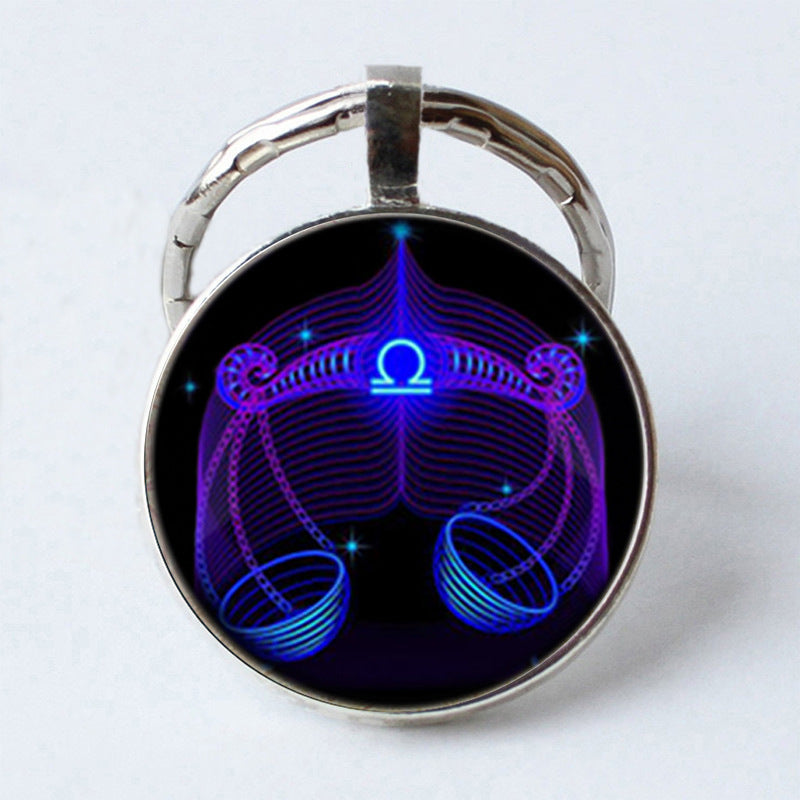 Twelve Constellation 25mm Time Gem Metal Keychain