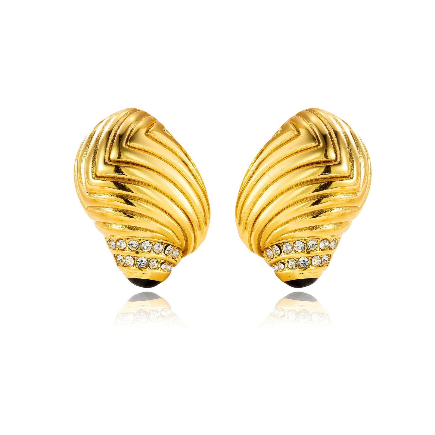 Fashion Special-interest Titanium Steel Gold-plated Diamond-embedded Conch Stud Earrings For Women